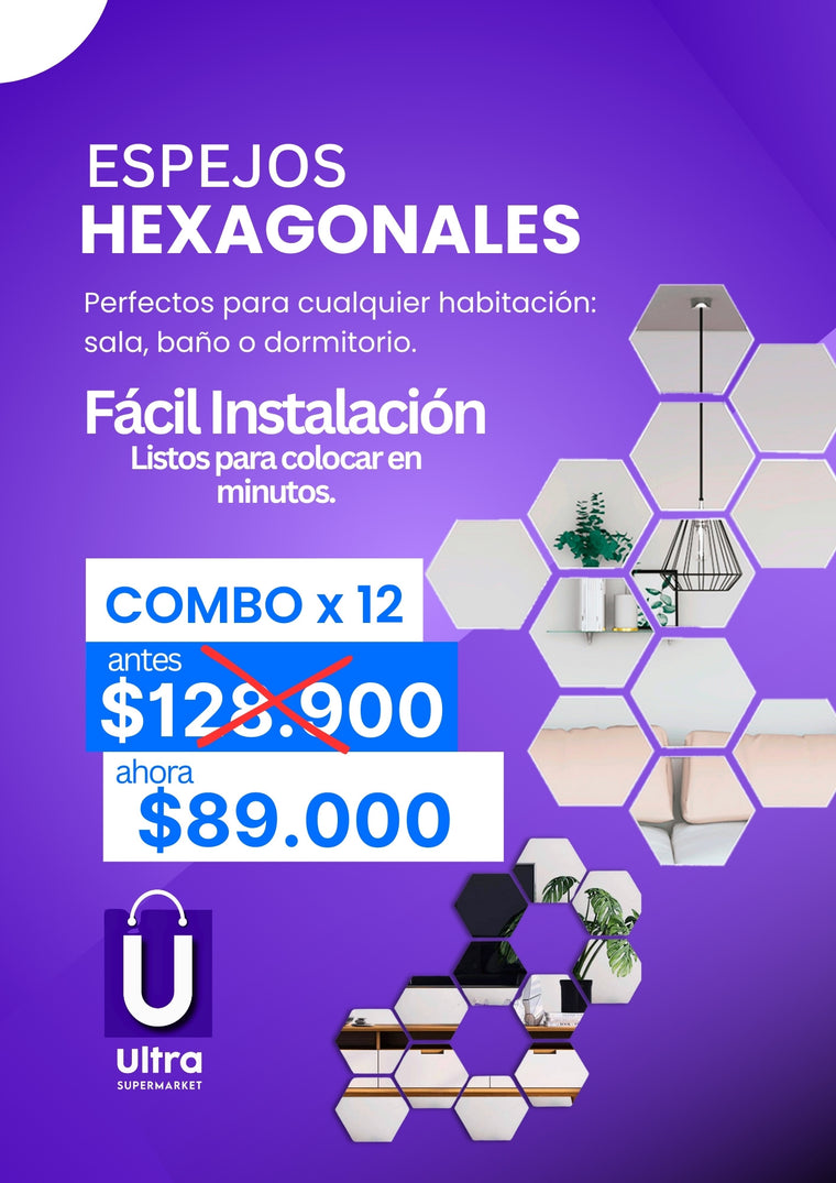 ESPEJOS HEXAGONALES COMBO X 12